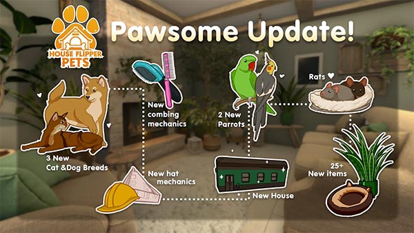 House Flipper Pets 'Pawsome' Update Adds Rats, New Cats, Dogs, Parrots, And More!