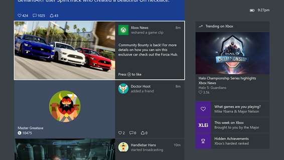 Video playback directly in the Xbox One Activity Feed