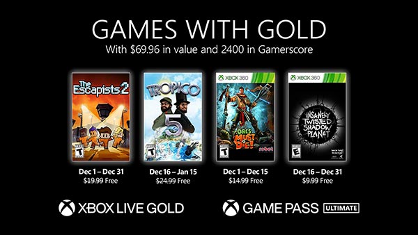 Xbox Games with Gold for December 2021 revealed