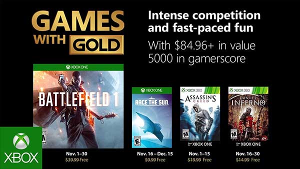 Free Xbox Games with Gold for November Announced