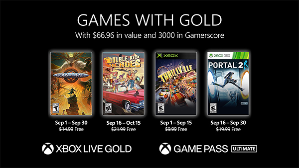 Xbox Games with Gold for September: Gods Will Fall, Double Kick Heroes, Thrillville & Portal 2